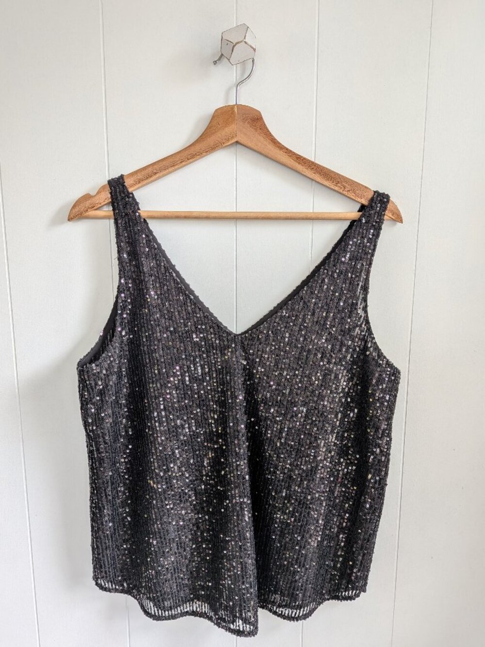 LOFT Black Sequin V-Neck Tank Top